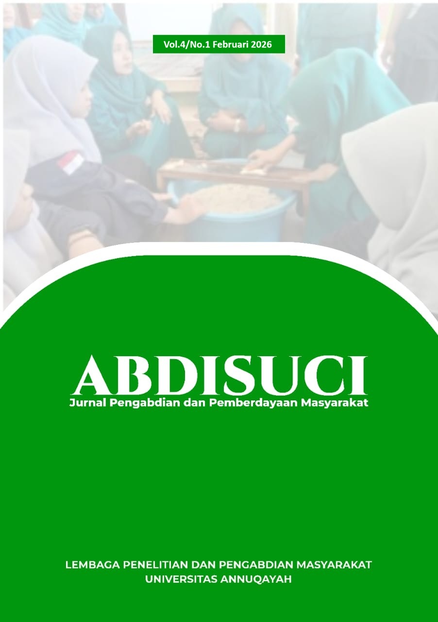 					View Vol. 4 No. 01 (2026):  ABDISUCI : Jurnal Pengabdian dan Pemberdayaan Masyarakat Februari 2026
				